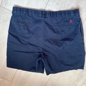 Polo Ralph Lauren Mens Navy Blue Pleated‎ Chino Shorts Size 40 Red Pony Logo